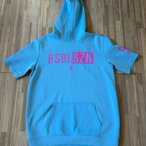 Baseball Lifestyle 101 BSBL-SZN Short Sleeve Hoodie V2 in Cotton Candy Blue YXL
